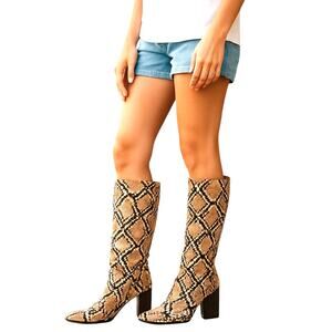A New Day 8 Faux Snake Skin Women's Knee High Boots 3 1/2 Inch Heel Shoe